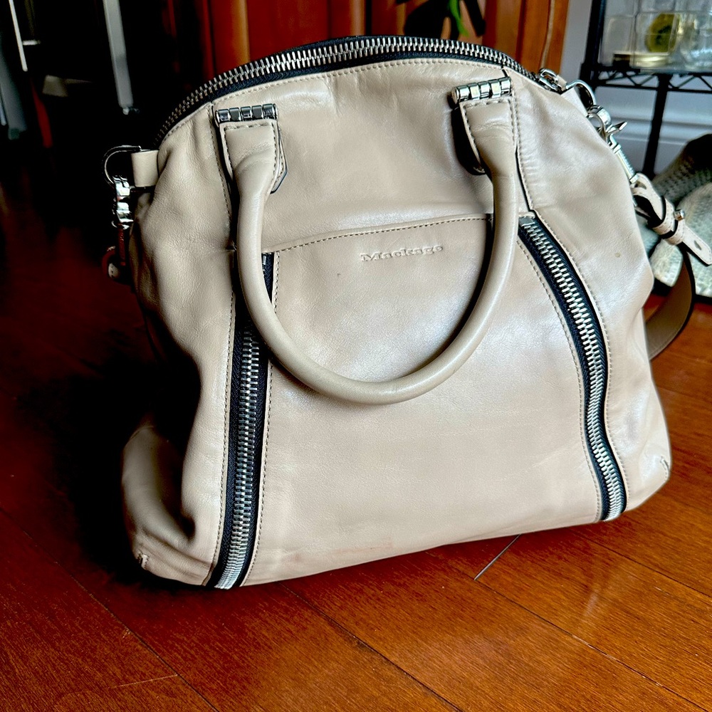 Mackage Beige Leather Satchel with Black Zipper Accents